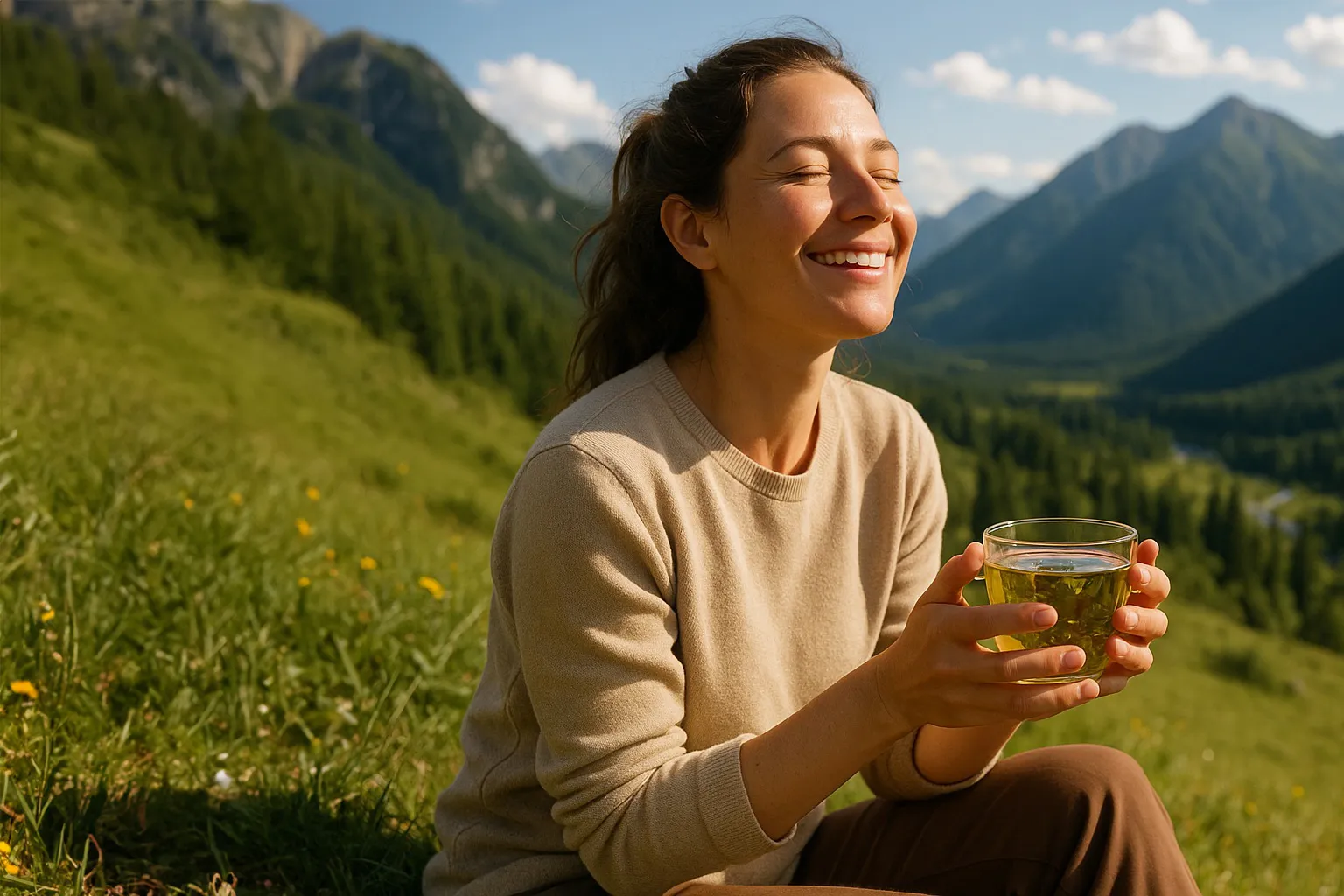 девушка пьет чай