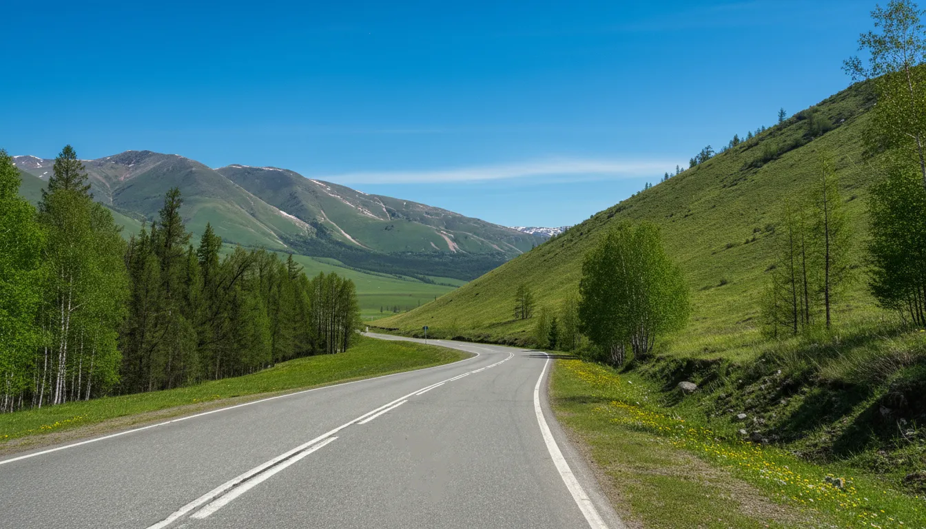 дорога рядом с горами