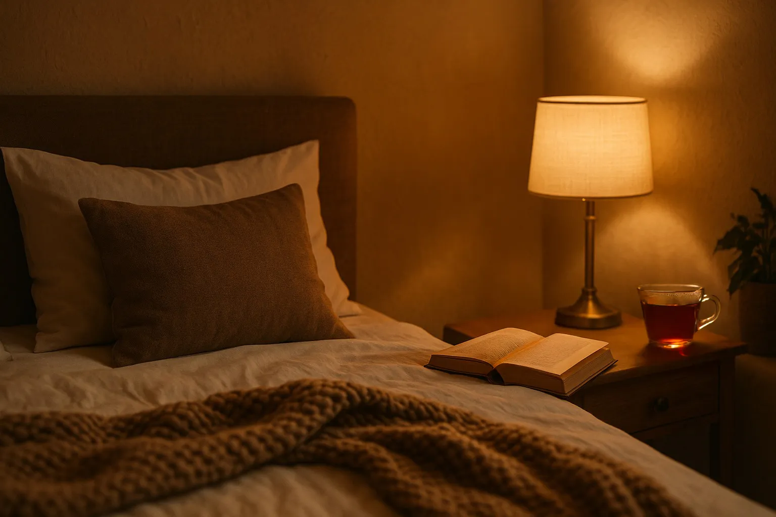 кровать книга и лампа