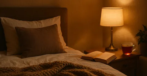 кровать книга и лампа