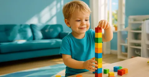 мальчик играет с кубиками